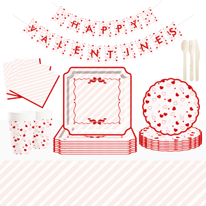 DAMAI - Juego de Decoración para Fiesta del Día de San Valentín, Venta al por Mayor, Platos de Papel Blancos y Rojos con Forma de Corazón, Mantel, Vajilla Desechable para Fiesta - Product Image 1