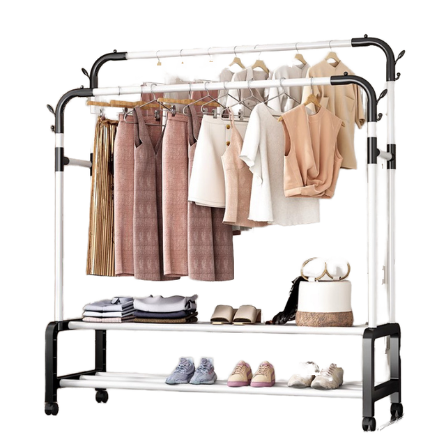 Heavy Duty Metal Clothes Drying Rack Single/Double Rails for Coats Storage Standing Multifunction Clothing Organizer Living Room