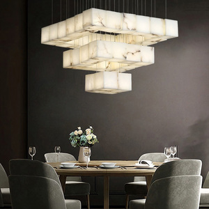 Modern Minimalist Square Box <strong>Natural</strong> Marble Pendant <strong>Light</strong> Spanish Alabaster <strong>Shade</strong> for Hotel Lobby Living Room Kitchen Island - Product Image 5