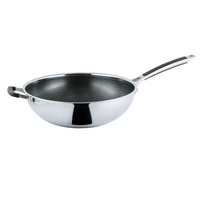 Wok en acier inoxydable, de 34cm/13.3 ", 3 couches, cuisson en forme de nid d'abeille, ustensiles de cuisine antiadhésifs
