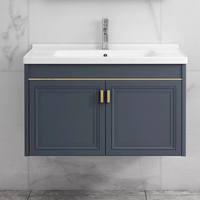 Mueble de Baño Flotante de Aleación de Aluminio con Diseño de Panal, Gabinete con Espejo y Múltiples Espacios de Almacenamiento, con Toallero Integrado y Cerámica