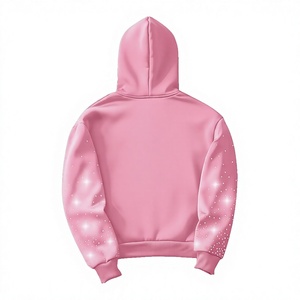 Fashion Trendy Winter Men's <b>Rhinestone</b> <b>Hoodie</b> with Custom Logo Printed Solid Color Fleece Fabric Customizable Design - Product Image 2