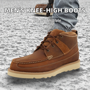 Brown Genuine Leather Martin <b>Boots</b> Lace-up <b>Ankle</b> Workwear Anti-Slip Lightweight Embroidered Logo for Winter - Product Image 2