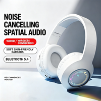 Casque de jeu blanc supra-auriculaire à réduction de bruit, audio spatial, pour connexion sans fil 5.4, double mode, contrôle par bouton, doux et agréable pour la peau
