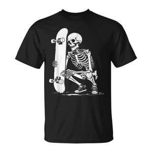 Camiseta con estampado de esqueleto de skater, camiseta negra con gráfico, ropa informal para hombre - Product Image 1