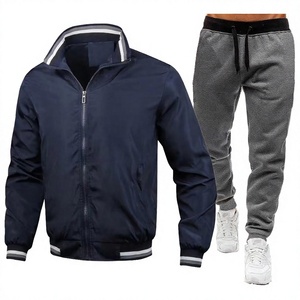 Ensemble survêtement homme GURUNA-Z-INDUSTRY : veste de survêtement blanche et pantalon de survêtement gris, couleur unie, manches longues, taille élastique, respirant - Product Image 4