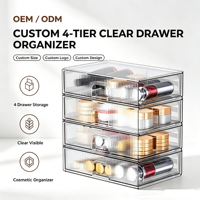 Organisateur de cosmétiques élégant en acrylique transparent de type tiroir, support de rangement de luxe en plastique pour rouges à lèvres, présentoir de maquillage de bureau 1-3L