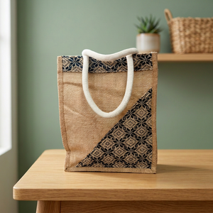 Sac fourre-tout en jute à motif losanges imprimé sur mesure 2026 à prix abordable avec fermeture éclair et poignée en corde tressée pour courses, cadeaux et usage quotidien - Product Image 4