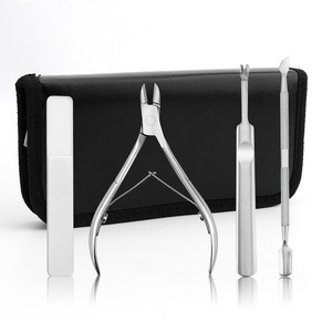 Stainless Steel Cuticle Clipper <b>Set</b> With <b>Nail</b> File Pusher And Remover Portable Manicure Tools For Adults In Bag - Product Image 1