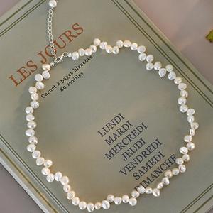 Collar de Plata 925 con Cadena para Clavícula y Perla Natural Barroca en Forma de Pétalo, Plata Rota, para Chicas Dulces y Temperamentales, que No se Desvanecen - Product Image 2