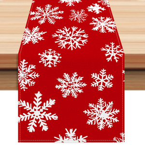 Nappe et chemin de table LINGKAI en lin écologique imprimé flocons de neige pour la décoration de la salle à manger à la maison - Product Image 1