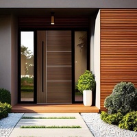 Porte d'entrée principale extérieure haute sécurité, robuste, coupe-vent, en bois et aluminium avec poignée