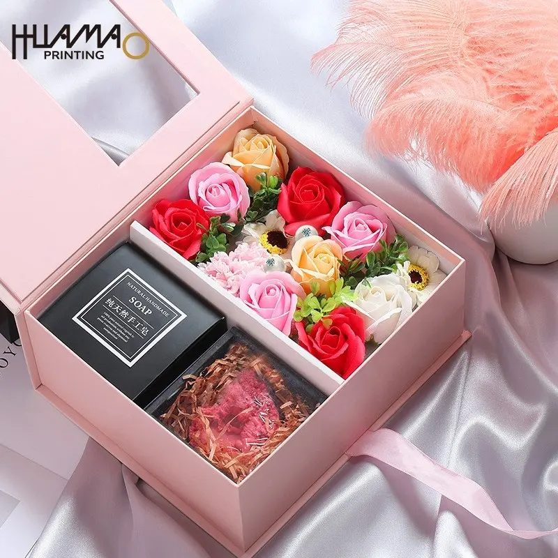 Leader nel settore tendenza confezione regalo fabbrica OEM colore personalizzato cartone fiore rosa carta imballaggio fai da te grazie scatola mamma