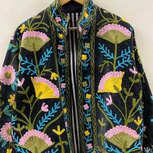 Handmade <b>Velvet</b> Suzani Winter Breathable Quick Dry Embroidered Bomber Jacket for <b>Women</b> Festival Wedding Wholesale Manufacturer - Product Image 6