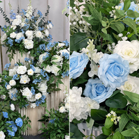 Susunan Bunga Sutra Biru Putih Buatan, Mawar, Hydrangea, Delphinium untuk Dekorasi Pernikahan, Latar Belakang Acara, dan Dekorasi Sekolah