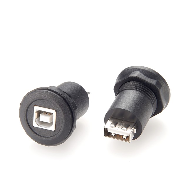 USB2.0 B Female USB-A Female Feedthrough Panel Mount Socket Coupler Adapter PVC Housing Gold-plated Copper Contacts for Printer