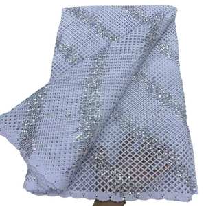 Tela de encaje africana de guipur con lentejuelas de ancho completo, elegante, sexy, de lujo, tradicional, hueca, de seda de leche, bordada, vintage, romántica, para bolsos - Product Image 2