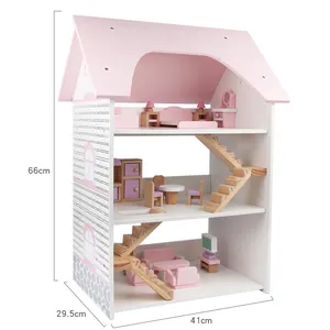 Moderno 3 camadas de princesa, vila, presente, conjunto, casas, crianças, brinquedo de madeira