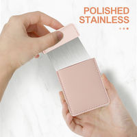 Miroir de maquillage portable compact carré personnalisé CF avec cadre en PU finition argentée et housse en cuir pour sac
