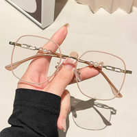 Gafas Transparentes Anti-Luz Azul de Moda para Mujer 2025, Montura Cuadrada Grande Estilo Vogue, Gafas de Computadora con Decoración de Perlas