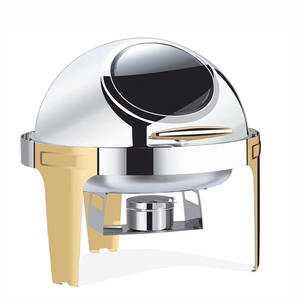 Золотистая круглая посуда для ресторана, подогреватель пищи в форме буфета со стеклянной крышкой, Мокасины с 2 отделениями, керамическая сковорода с индивидуальным логотипом - Product Image 2