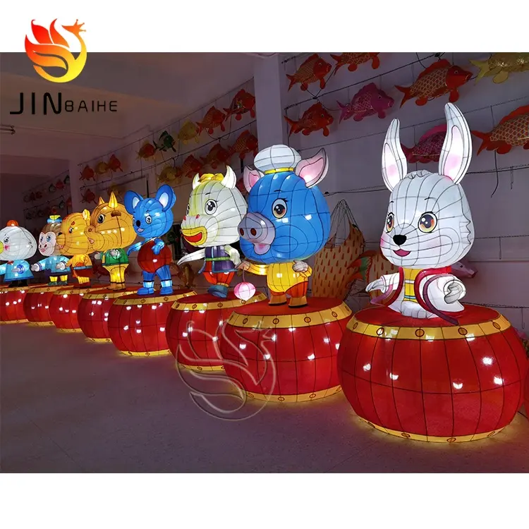 Chinese twelve chinese zodiac signs silk cloth lanterns for Chinatown Chinatown decoration