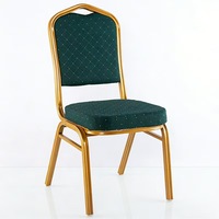 Chaise de banquet empilable en métal avec assise rembourrée en tissu à motif de points pour hôtel, conférence, mariage, réception, salle de fête