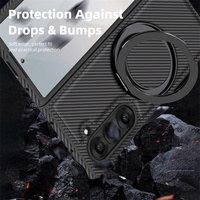 Casing HP Kulit PU Motif Serat Karbon Mewah untuk Samsung Z Fold 8 3 4 5 6 7 dengan Penyangga Logam Putar 360 Derajat dan Penutup Pengisian Daya Magnetik