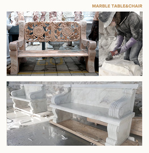 Lussuosa Panchina da Giardino in Marmo Beige Naturale, Design Europeo Curvo, Eco-Compatibile, con Sculture di Leoni e <span class=keywords><strong>Frutta</strong></span> per Decorazione Esterna di Ville - Product Image 2