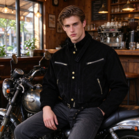 Blouson de motard américain vintage années 80 pour homme, en toile robuste vieillie, marron foncé, avec ceinture, col montant, coupe-vent, respirant, fermeture éclair