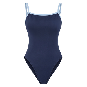 Justaucorps de danse pour femme à bretelles spaghetti réglables et bordures contrastées, en tissu doux et élastique, idéal pour l'entraînement de ballet et la gym - Product Image 4