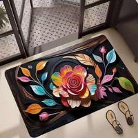 Hochwertige 3D-Blumendruck-Matte mit Rutschfester Rückseite, Wasserabsorbierend und Waschbar für Badezimmer, Eingangsbereich und Wohnzimmer, Kieselgur-Teppich