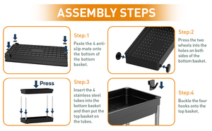 ชั้นวางของ 2 ชั้นแบบมีล้อ สำหรับจัดเก็บอุปกรณ์ครัว ห้องน้ำ ห้องอาบน้ำ ใต้ซิงค์ พร้อมลิ้นชักเก็บของ - Product Image 5
