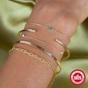 Fashion Pure <b>Silver</b> 925 Green Diamond-studded Chainlink <b>Bracelet</b> <b>Cross</b>-border New Simple O-chain Zirconia Women's Jewelry - Product Image 5