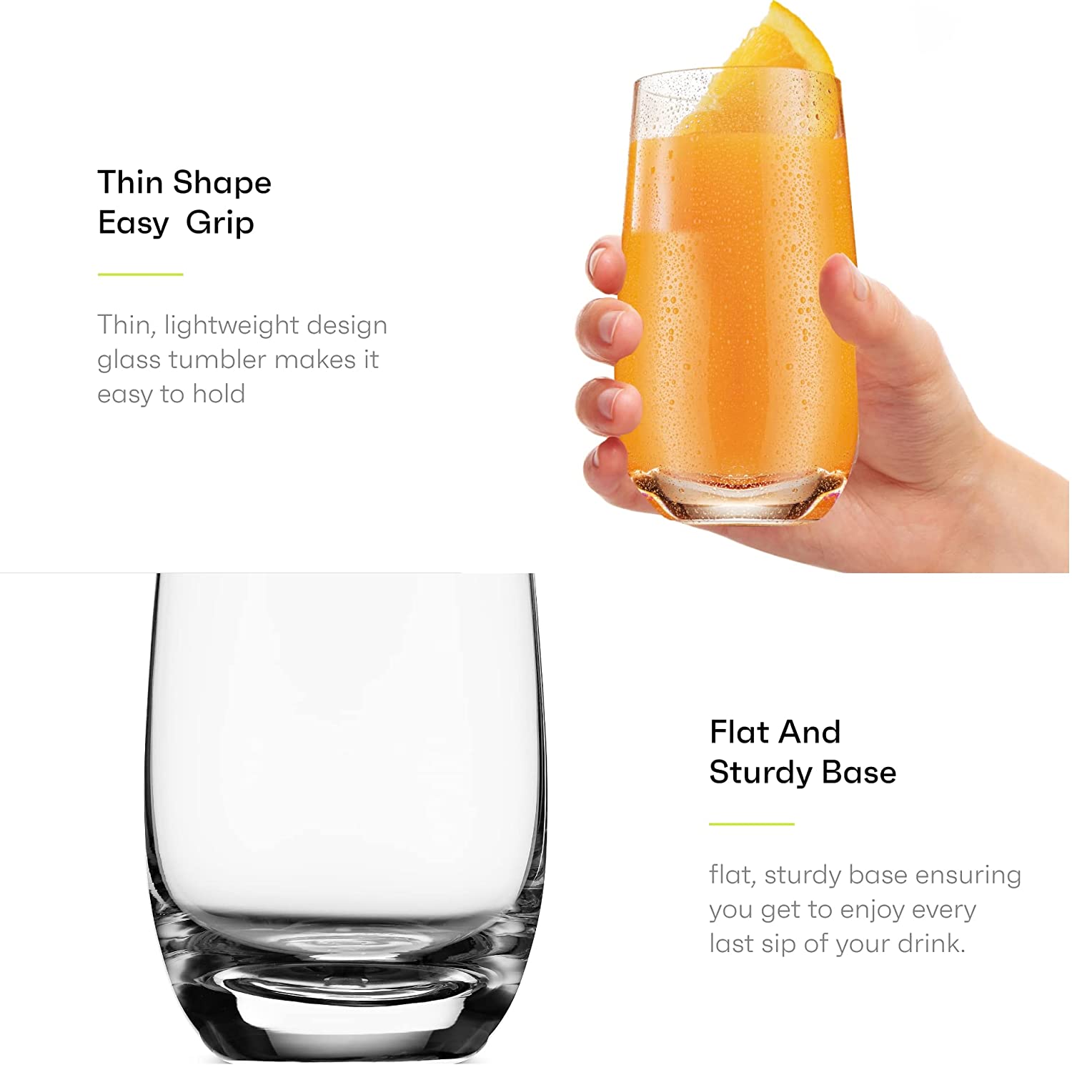16 OZ Drinking Glasses Highball Glasses Tumblers for Mixed Drinks Water Juice beer cocktail