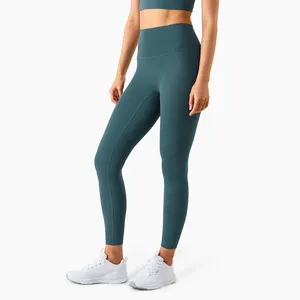 Wholesale High Quality Custom Logo Fitness Gym Tights No Front Line Seamless Soft High Waist Yoga Pants Leggings Women
