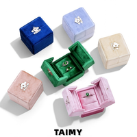 Nouvelle boîte à bagues double ouverture en velours avec serrure, logo personnalisé, boîte d'emballage carrée pour bijoux de mariage, boîte à bijoux de fiançailles, vente en gros