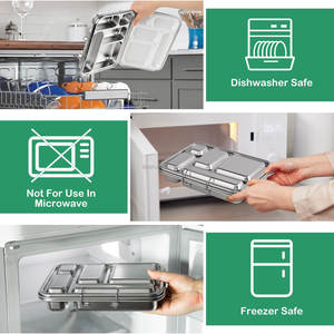Oumeng mới dễ thương 5 lưới 304 thép không gỉ Bento Hộp Ăn Trưa kim loại màu đen Hộp Ăn Trưa trẻ em thiết lập cho các trường học - Product Image 5