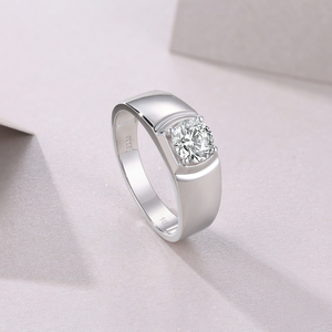 S925 Ayar Gümüş Platin Kaplama Geniş Bant Yüzük Klasik 4 Çatal Taşlı Yuvarlak Brilyant Kesim Mozanit Yüzük <span class=keywords><strong>Minimalist</strong></span> Erkek Yüzüğü - Product Image 2