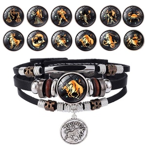 Bracelet en alliage vintage fait main, multi-couches tressées, en forme <span class=keywords><strong>de</strong></span> cœur, avec 12 signes du zodiaque, lumineux et brillant, pour couple, vente en gros - Product Image 1