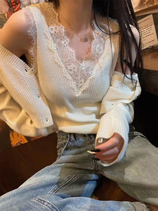 Camicetta senza maniche con rifiniture in pizzo allentato Casual primaverile ed estivo da <span class=keywords><strong>donna</strong></span> - Product Image 2