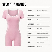 Combinaison de yoga une pièce à manches courtes pour femme, dos nu, col en V, avec passepoil contrastant, extensible dans les quatre sens