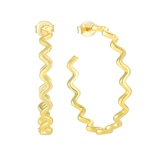 Boucles d'oreilles créoles YILUN en argent sterling 925 plaqué or, motif zigzag, autres boucles d'oreilles tendance pour femmes - Product Image 1