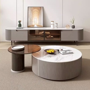 Hot Selling Modern Italian Style Luxury Drawer Storage <strong>Round</strong> White Coffee <strong>Table</strong> Family Size Set for Living Room Sofa - Product Image 4