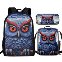 Ensemble de 3 sacs d'école unisexe avec imprimé visage de monstre effrayant, sac à dos en tissu Oxford, sac isotherme pour le déjeuner, trousse à crayons, style preppy, grande fermeture éclair
