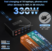 Station de charge USB 10 ports PD 100W USB C GaN 330W Chargeur rapide pour ordinateur portable et téléphone Prise de charge rapide pour MacBook/écouteurs