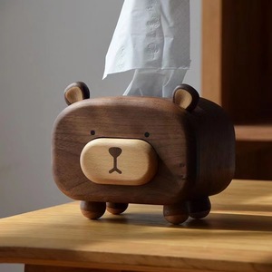 Caja de pañuelos de madera con forma de oso, 1 litro, almacenamiento multifuncional para la sala de estar - Product Image 3