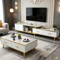 Meuble TV et Table Basse Modernes en Bois, Combinaison Réglable sur Pied pour Salon, Nouvelle Arrivée, Design Arrondi, Compatible avec les Téléviseurs de 65 pouces et plus
