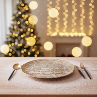 Assiette à dîner en verre plaqué or de 28 cm, lettrage de Noël en relief, design minimaliste moderne, assiette de service pour la table de Noël