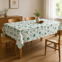 Nappe rectangulaire jetable imperméable en PEVA à motif floral blanc et vert foncé, 90 x 132 pouces, pour fête de jardin